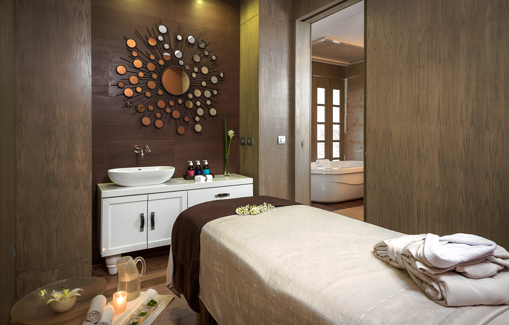 The relaxation-filled spa cabin of the 3-Bedroom Spa Suite.