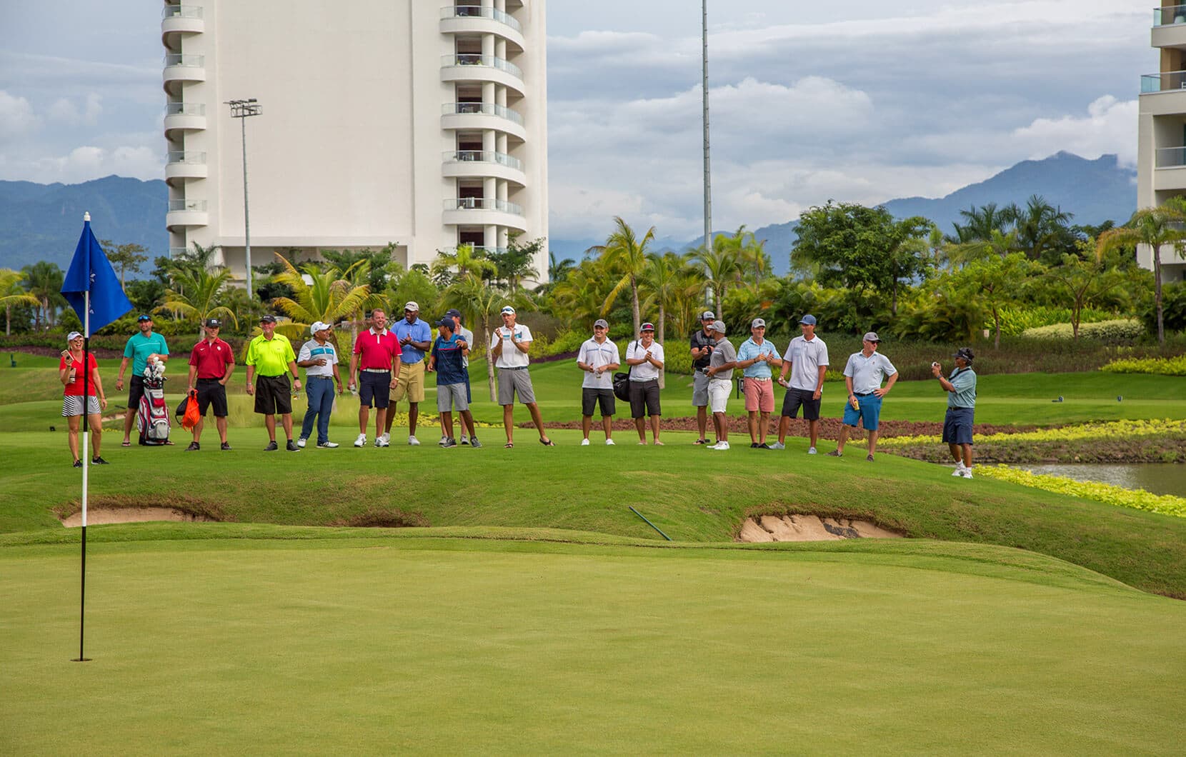 With the towers of Grand Luxxe framing the course, a golfer tries out the new layout.