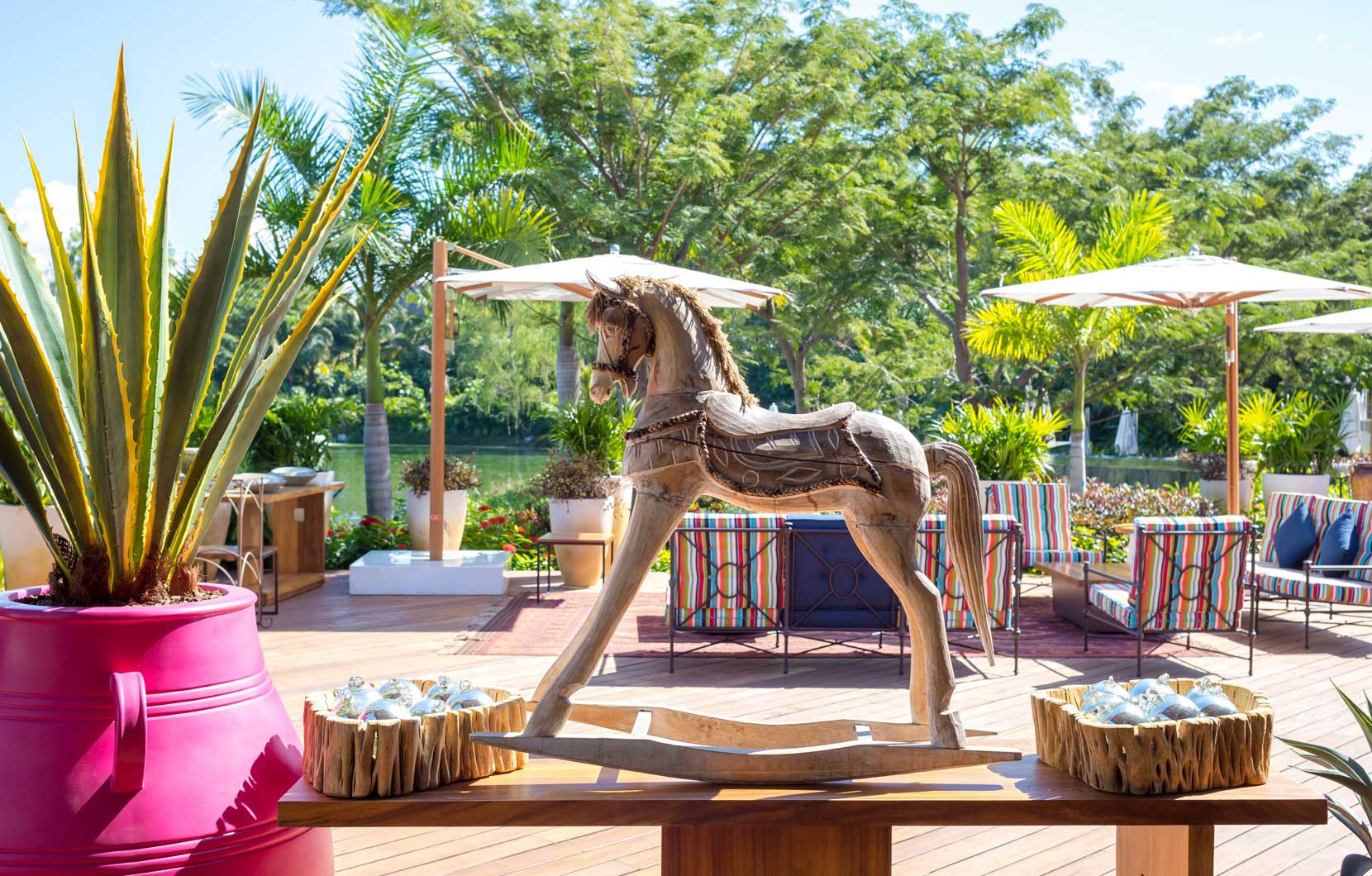 The festive décor at the La Cantina patio welcomes customers in.