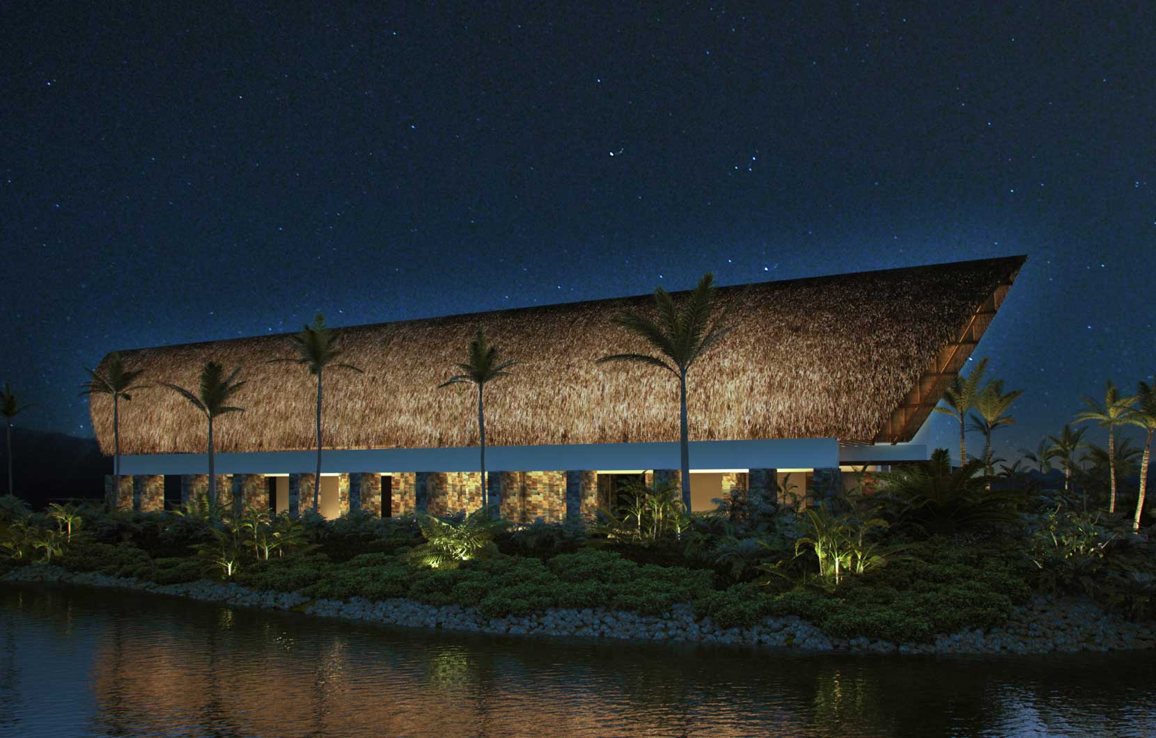 El Centro de Convenciones se ubica al otro lado del lago de Gong y La Cantina.